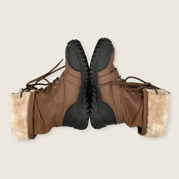 Apple Bottoms Narele Faux Fur Brown Vegan Material Buckle Lace Up Winter Boots 7 - Picture 4 of 9